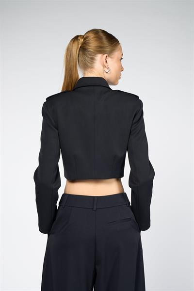 Kadın Lacivert Apolet Detaylı Crop Blazer