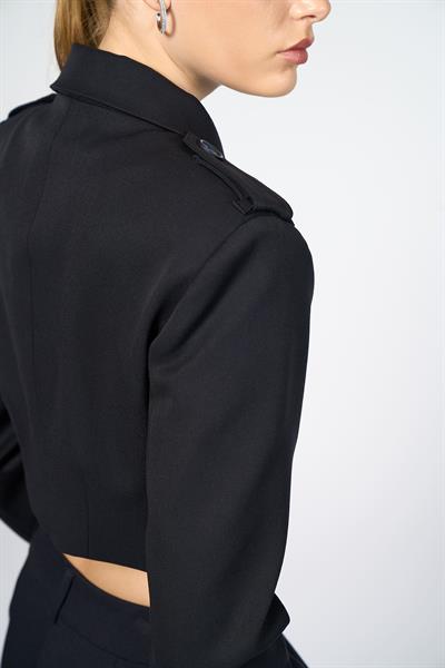 Kadın Lacivert Apolet Detaylı Crop Blazer