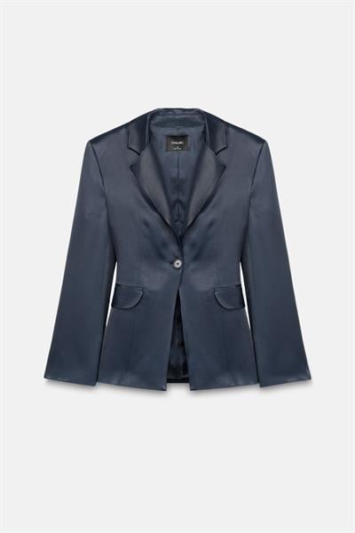 Kadın Lacivert Bele Oturan Saten Blazer