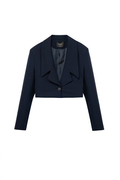 Kadın Lacivert Geniş Yaka Crop Blazer