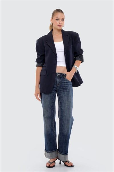 Kadın Lacivert Oversize Blazer
