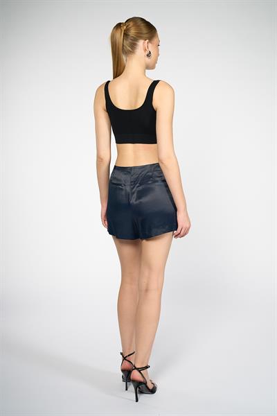 Kadın Lacivert Saten Mini Şort Etek
