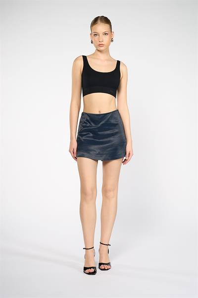 Kadın Lacivert Saten Mini Şort Etek