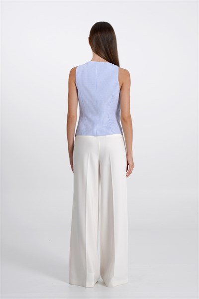 Kadın Mavi Pötikare Kruvaze Slim Fit Yelek
