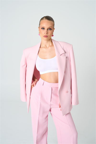 Kadın Pembe Oversize Kruvaze Blazer
