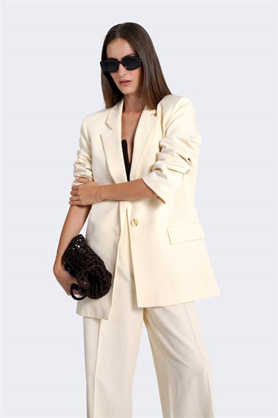Kadın Krem Keten Blazer
