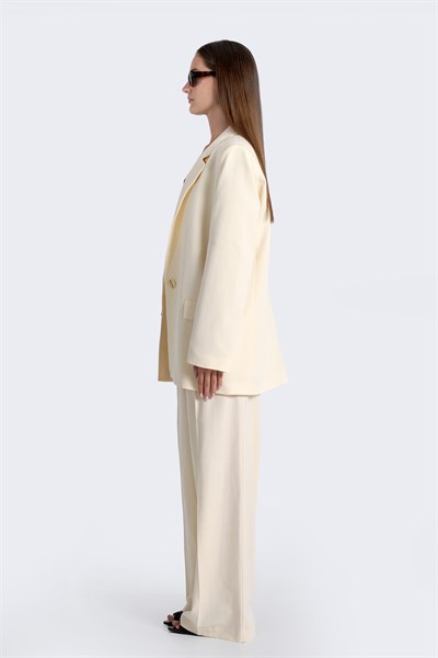 Kadın Krem Keten Blazer