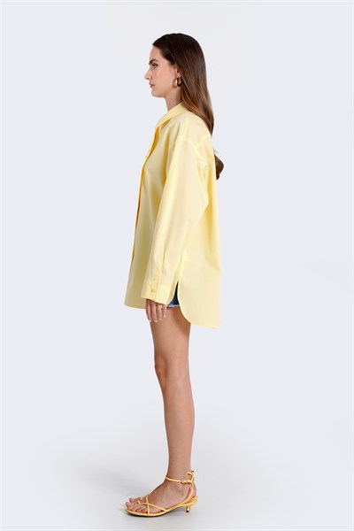 Kadın Sarı Pat Detaylı Oversize Gömlek