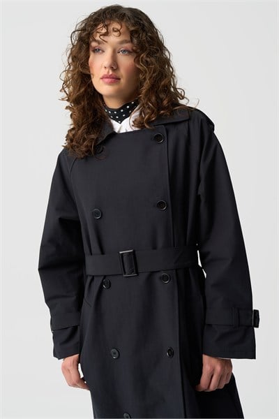 Kadın Siyah Apoletli Kruvaze Oversize Trençkot