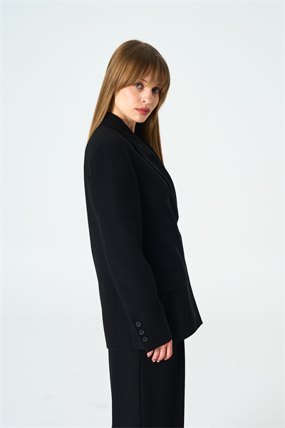 Kadın Siyah Asimetrik Kruvaze Blazer