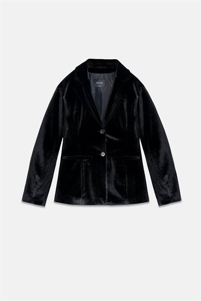 Kadın Siyah Balon Kol Kadife Blazer