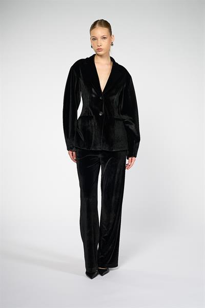 Kadın Siyah Balon Kol Kadife Blazer