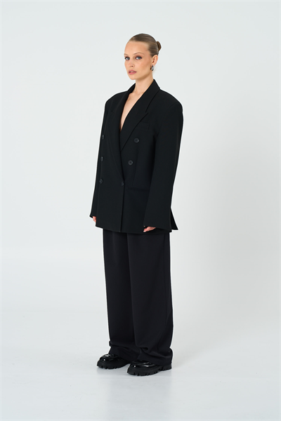 Kadın Siyah Basene Oturan Oversize Blazer