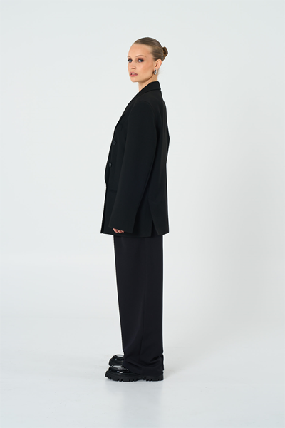 Kadın Siyah Basene Oturan Oversize Blazer