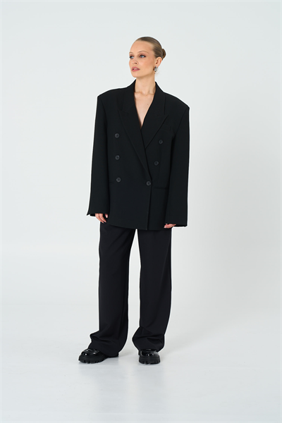 Kadın Siyah Basene Oturan Oversize Blazer