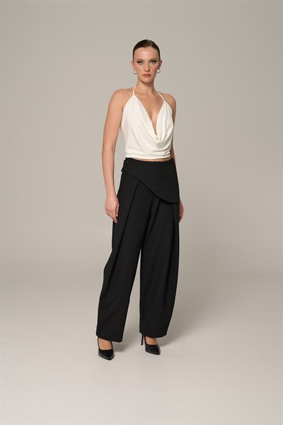 Kadın Siyah Bel Detaylı Pantolon