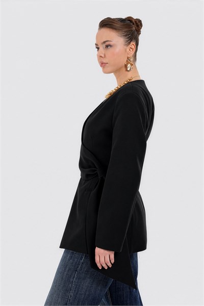 Kadın Siyah Beli Büzgülü Blazer