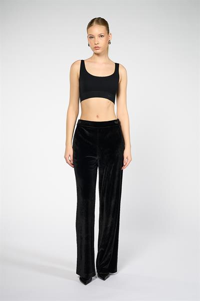 Kadın Siyah Bol Paça Kadife Pantolon