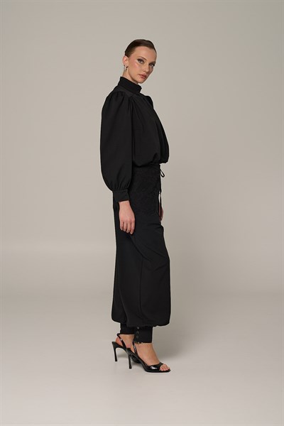 Kadın Siyah Dantelli Şalvar Pantolon