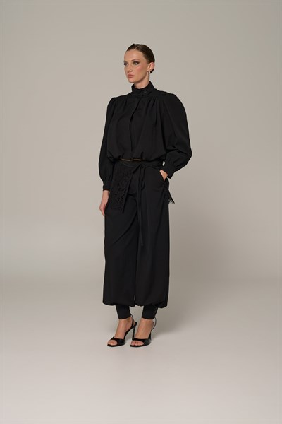 Kadın Siyah Dantelli Şalvar Pantolon