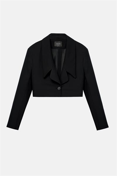 Kadın Siyah Geniş Yaka Crop Blazer