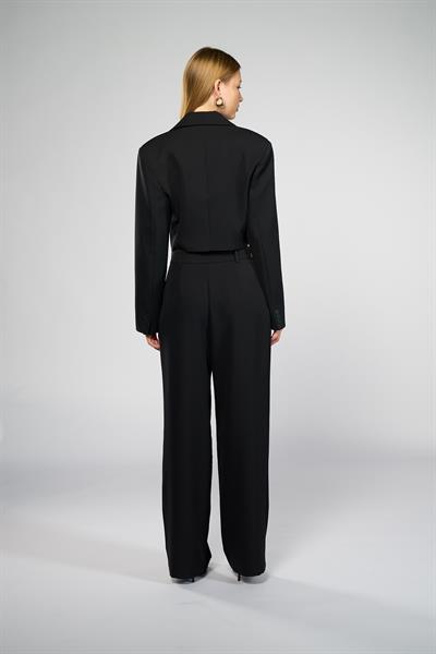 Kadın Siyah Geniş Yaka Crop Blazer
