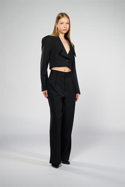 Kadın Siyah Geniş Yaka Crop Blazer