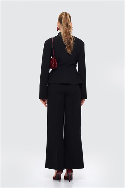 Kadın Siyah Kruvaze Düğmeli Peplum Blazer