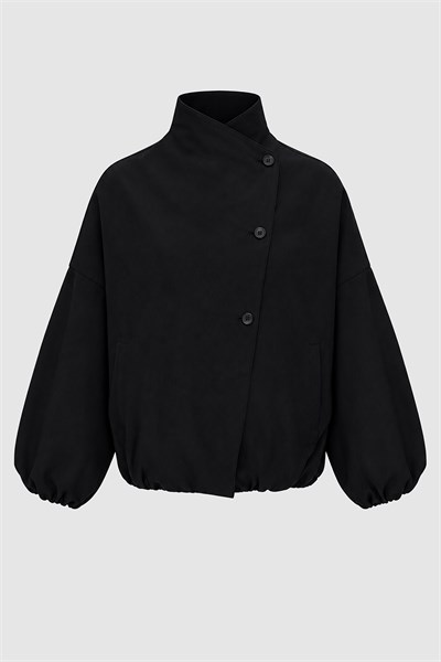 Kadın Siyah Kruvaze Oversize Bomber Ceket