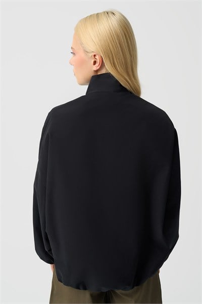 Kadın Siyah Kruvaze Oversize Bomber Ceket