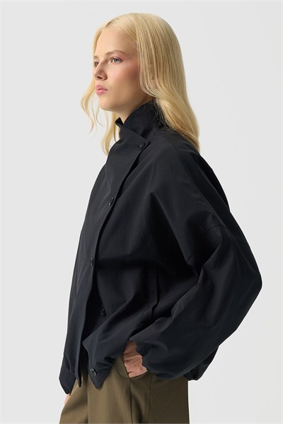 Kadın Siyah Kruvaze Oversize Bomber Ceket