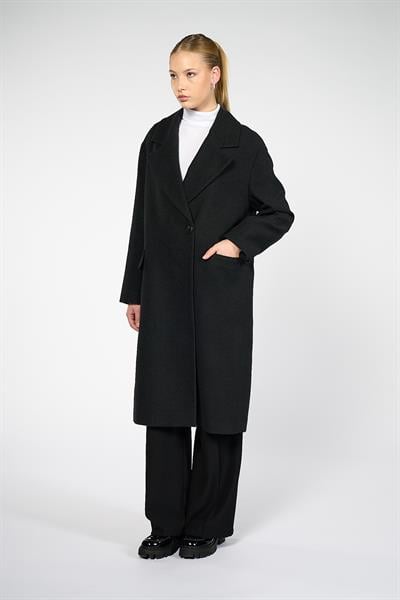 Kadın Siyah Oversize Kruvaze Kaban