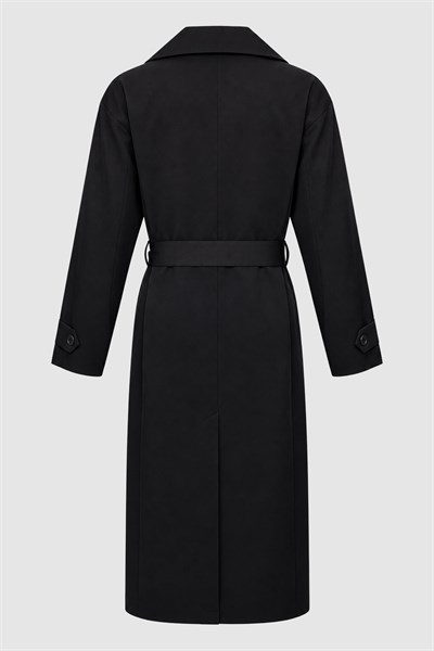 Kadın Siyah Oversize Kuşaklı Trençkot