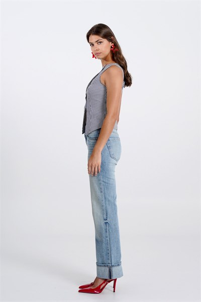 Kadın Siyah Pötikare Kruvaze Slim Fit Yelek