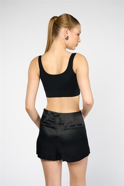 Kadın Siyah Saten Mini Şort Etek