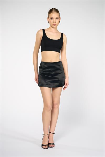Kadın Siyah Saten Mini Şort Etek