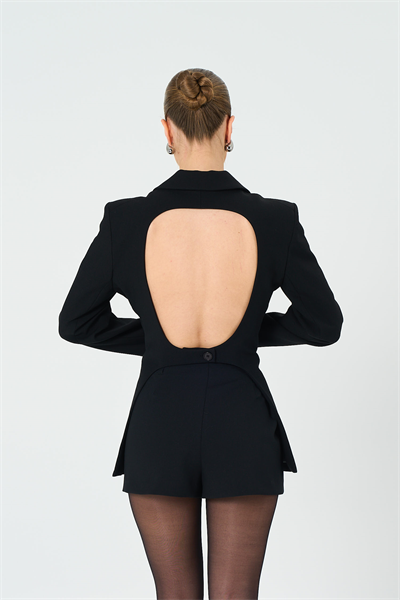 Kadın Siyah Sırt Dekolteli Blazer