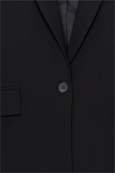 Kadın Siyah Tek Düğmeli Oversize Blazer