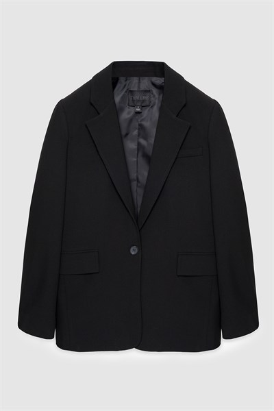 Kadın Siyah Tek Düğmeli Oversize Blazer