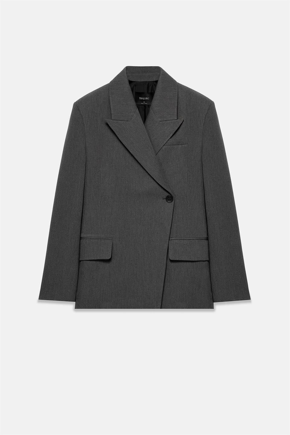 Kadın Antrasit Asimetrik Kruvaze Blazer-Thalure