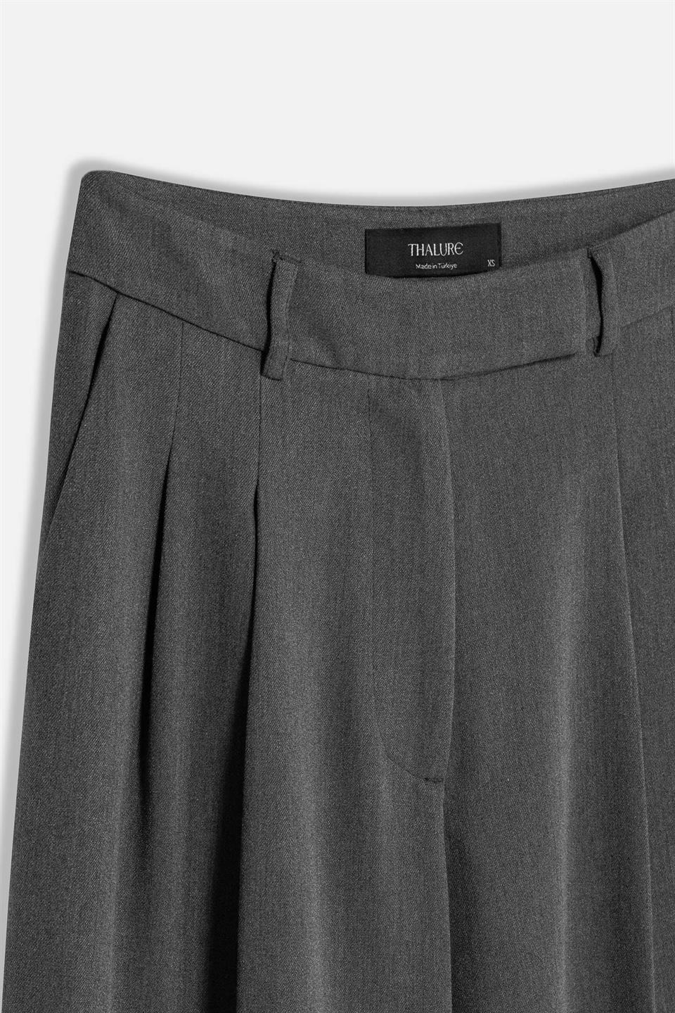 Kadın Antrasit Çift Pileli Oversize Pantolon-Thalure