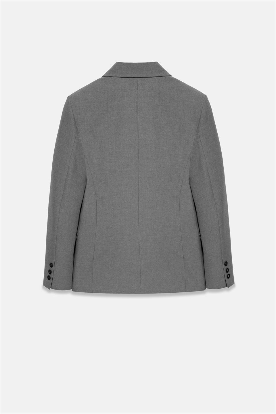 Kadın Gri Asimetrik Kruvaze Blazer-Thalure