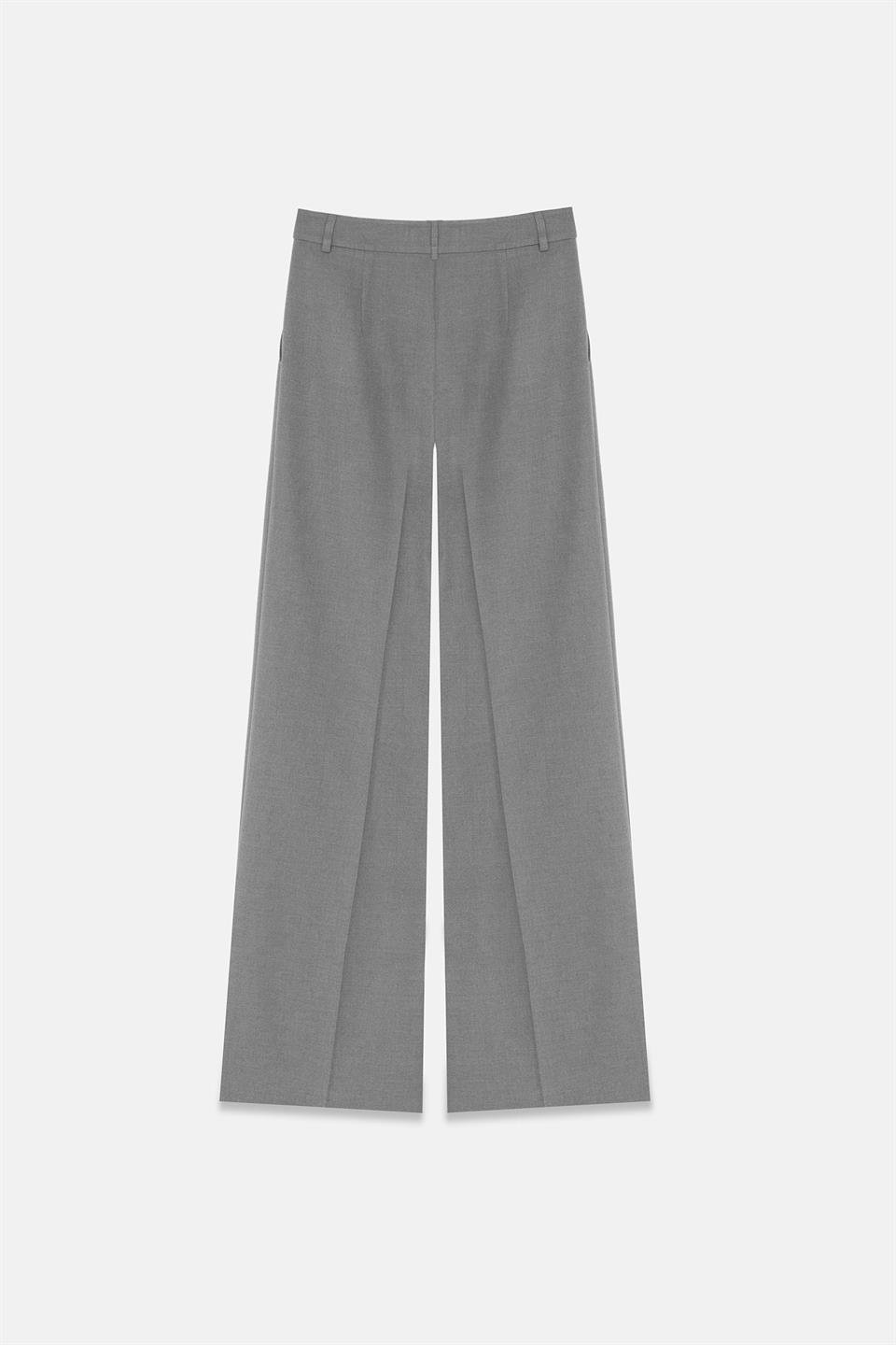 Kadın Gri Çift Pileli Oversize Pantolon-Thalure