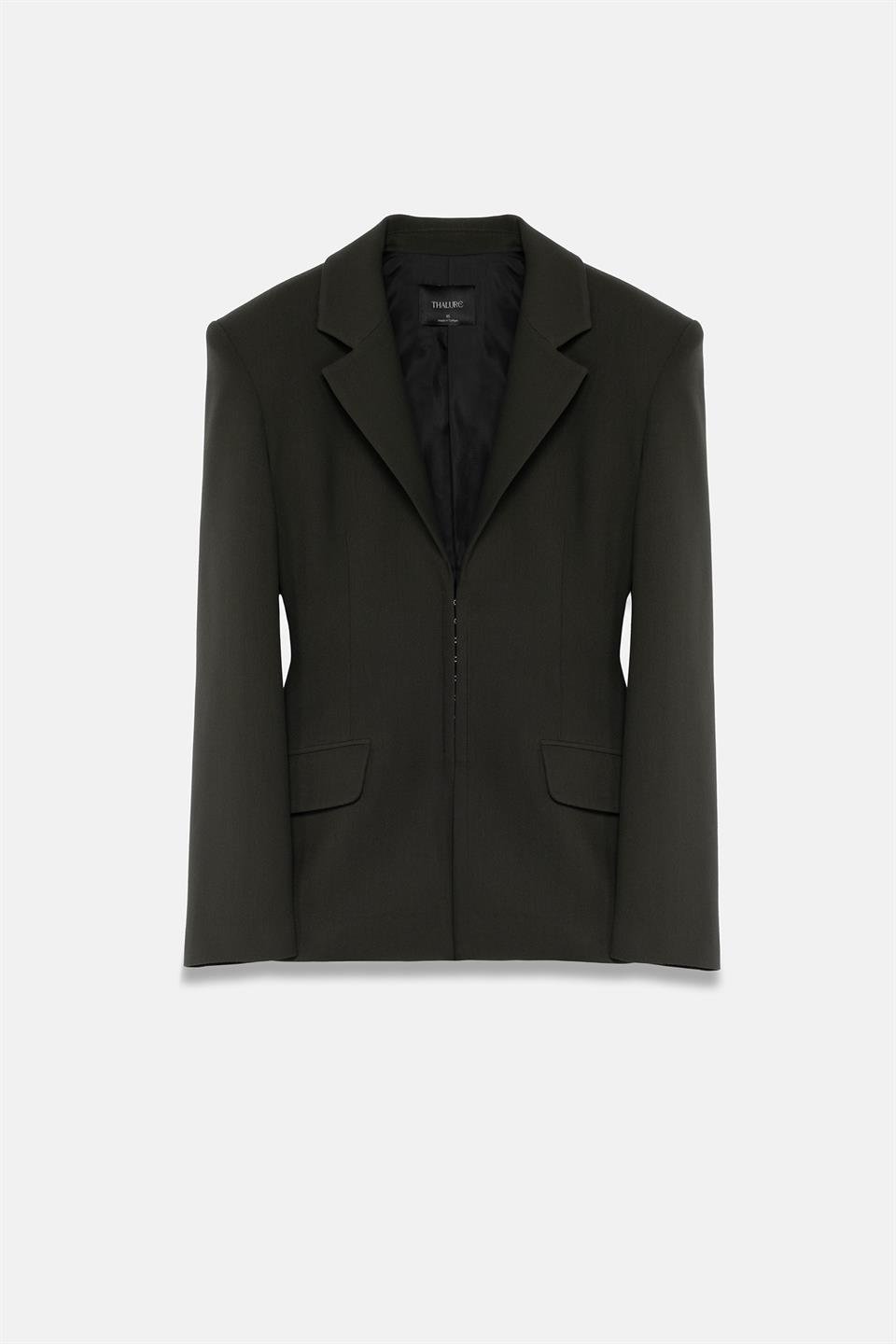 Kadın Koyu Haki Agraflı Bele Oturan Blazer-Thalure