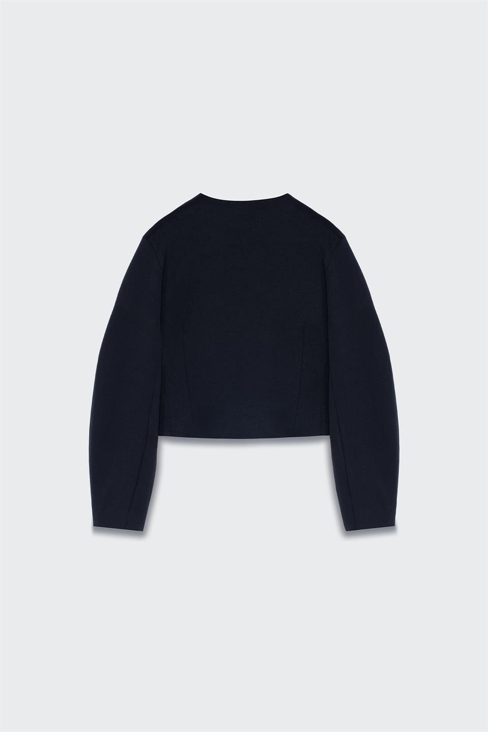 Kadın Lacivert Balon Kol Crop Blazer-Thalure