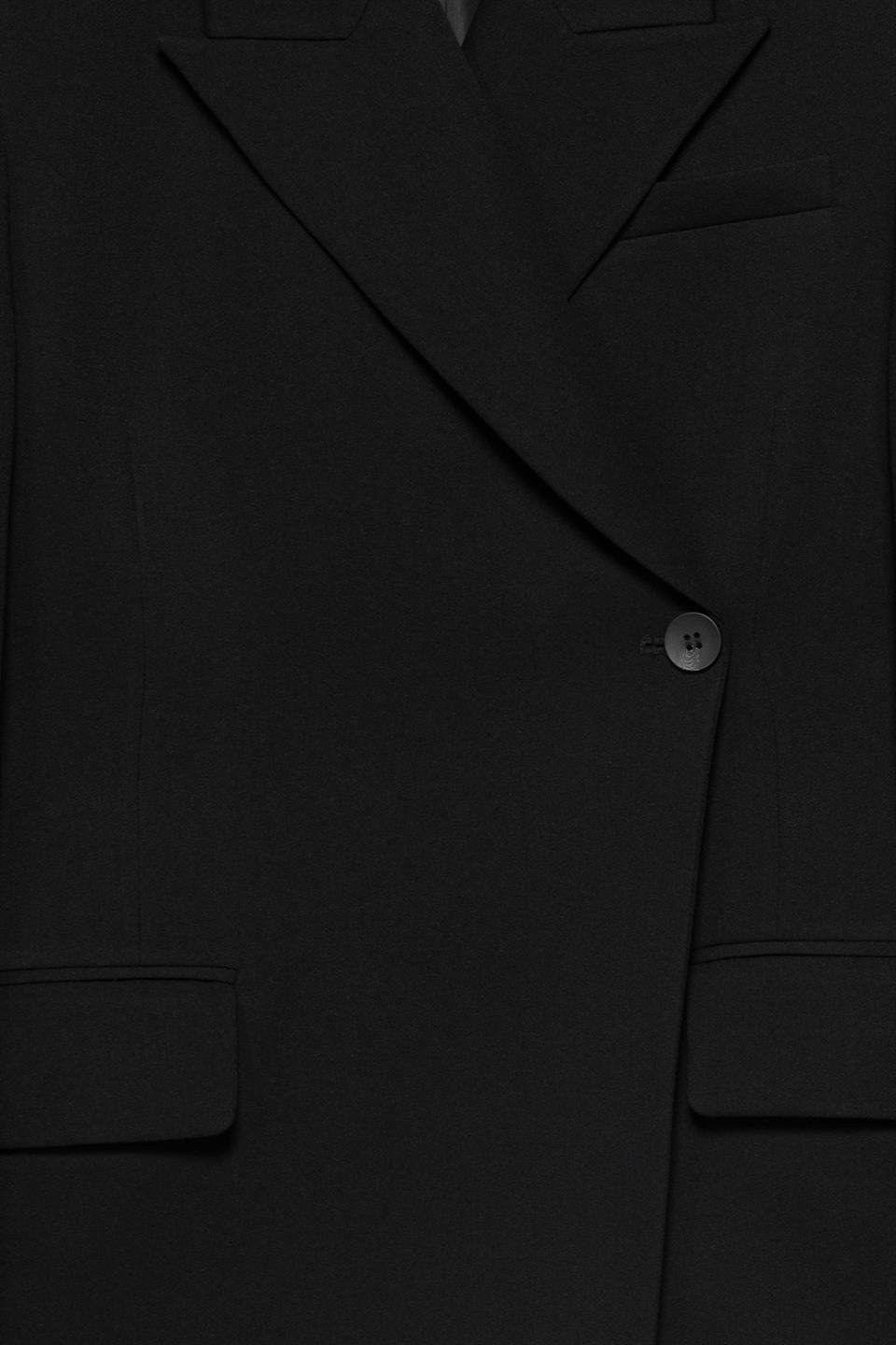 Kadın Siyah Asimetrik Kruvaze Blazer-Thalure