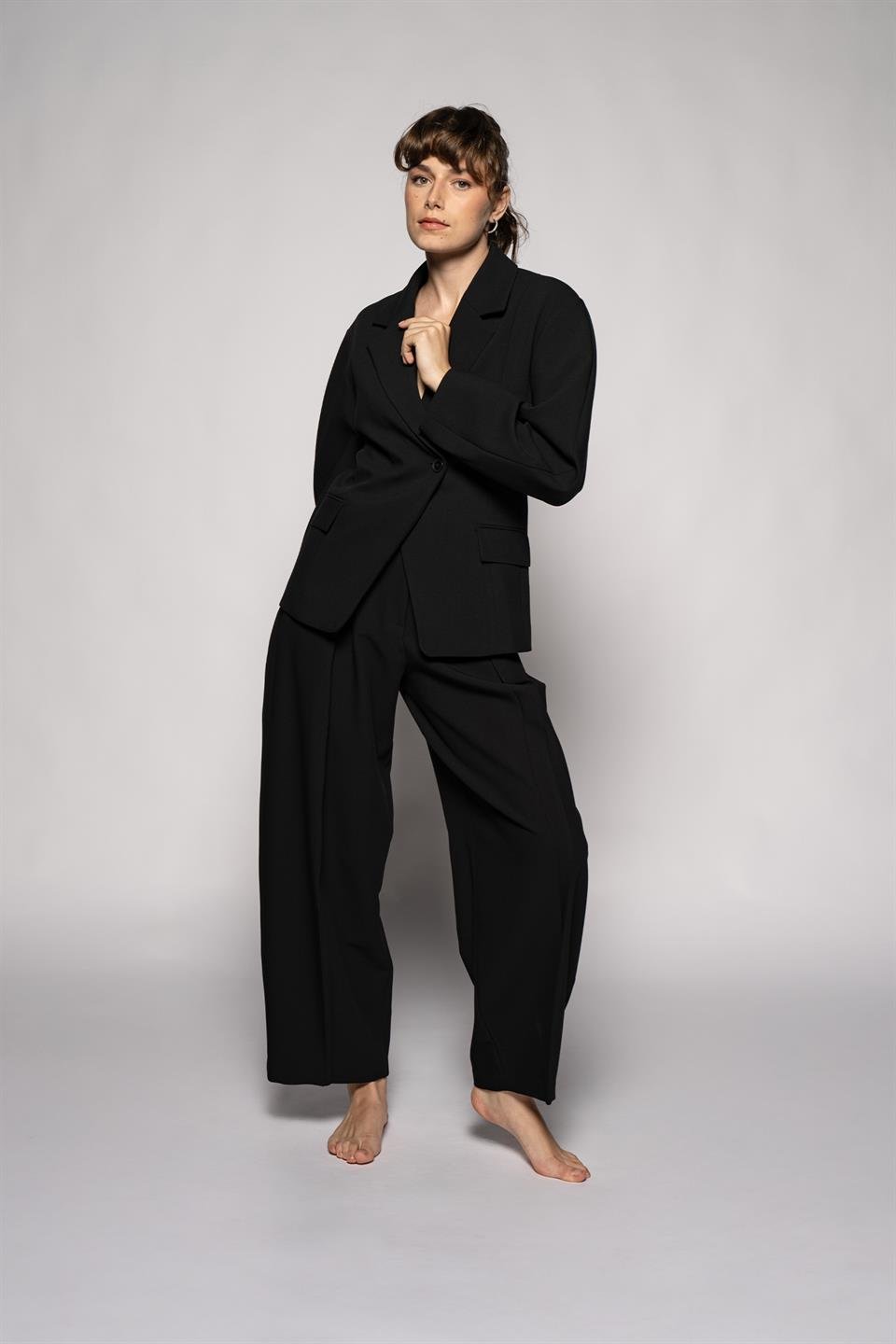 Kadın Siyah Bele Oturan Blazer-Thalure