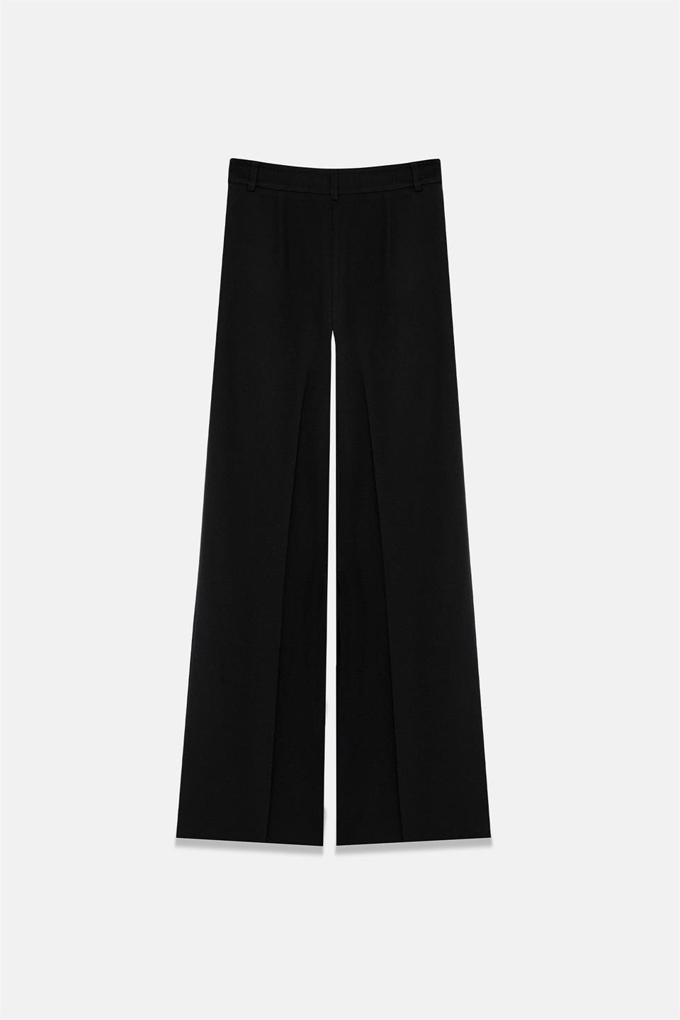 Kadın Siyah Çift Pileli Oversize Pantolon-Thalure