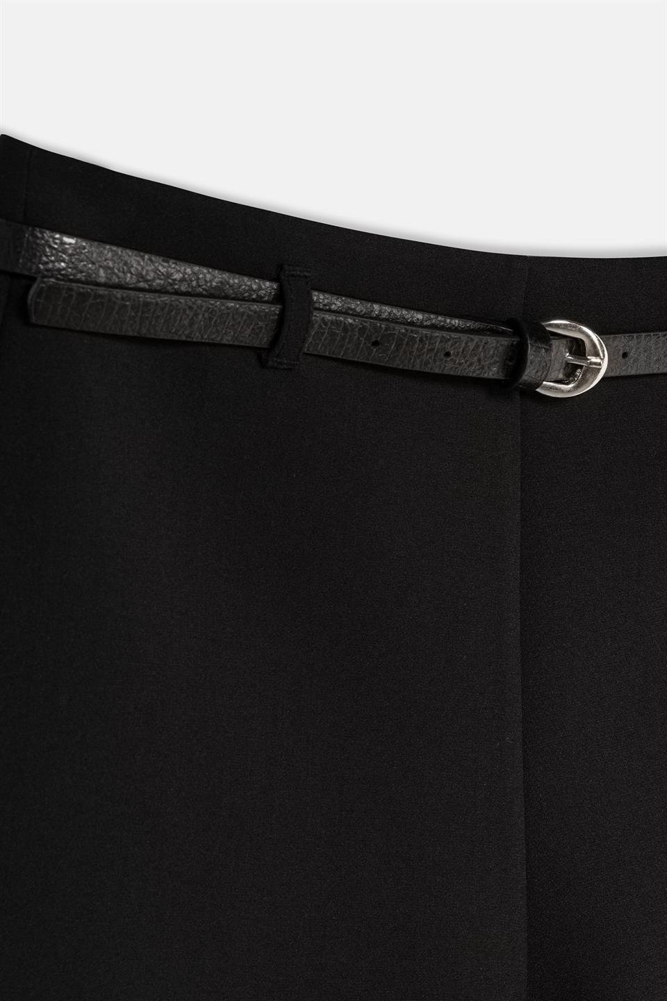 Kadın Siyah Yüksek Bel Hazır Kemerli Slim Fit Şort-Thalure