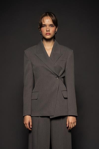 Kadın Antrasit Asimetrik Kruvaze Blazer-Thalure